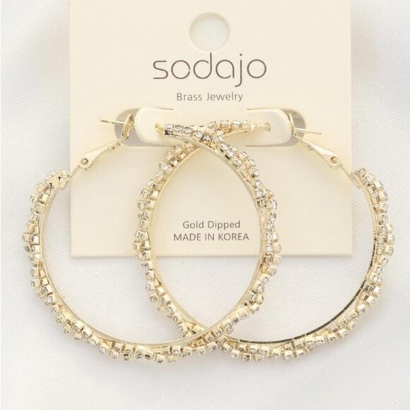 #124 New CRYSTAL Braided Edge Hoop Earring: Gold-Dipped - Picture 1 of 3